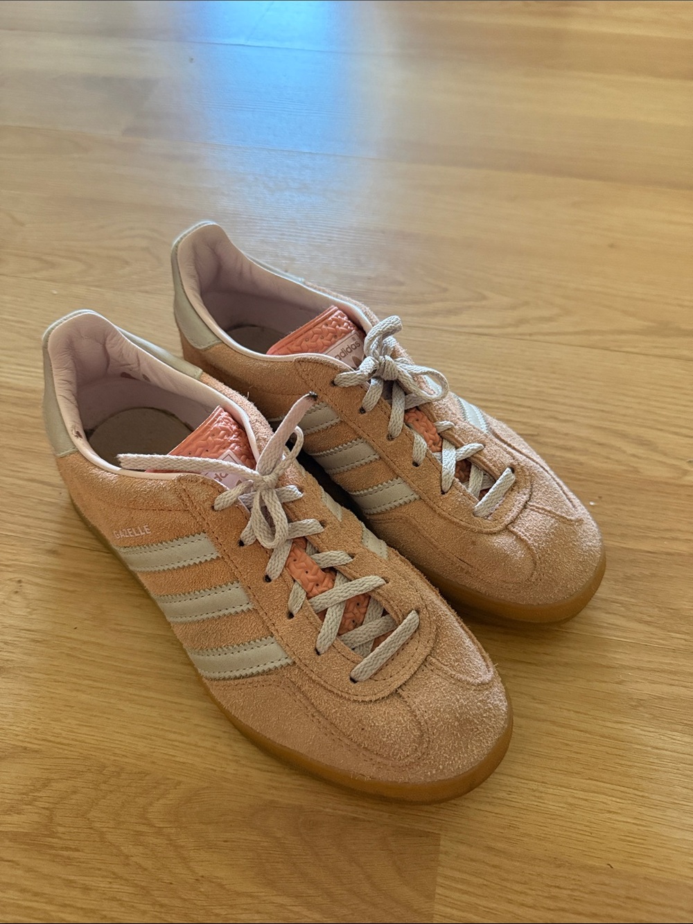 adidas Suede Women's Sneakers in Peach Pink with White Stripes